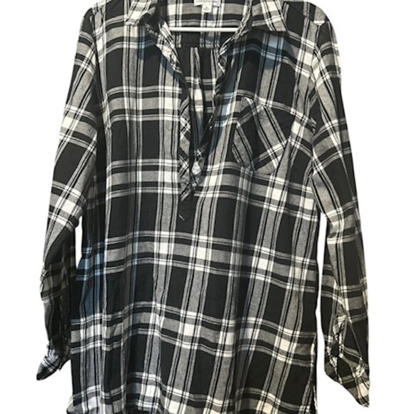 Croft & Barrow Black/White Plaid Long Sleeve Shirt-Size XL-Buttons Down 1/2 - Picture 2 of 7